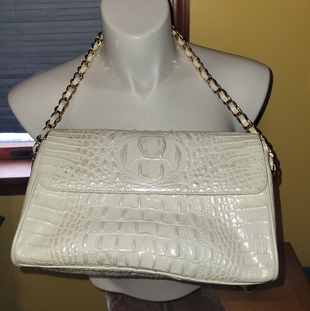 The Find Faux Alligator Cream Colored Purse With Gold Chain Detail